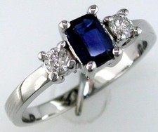 1.0CT DIAMOND  AAA SAPPHIRE 14KT WHITE GOLD EMERALD CUT  ROUND ENGAGEMENT RING