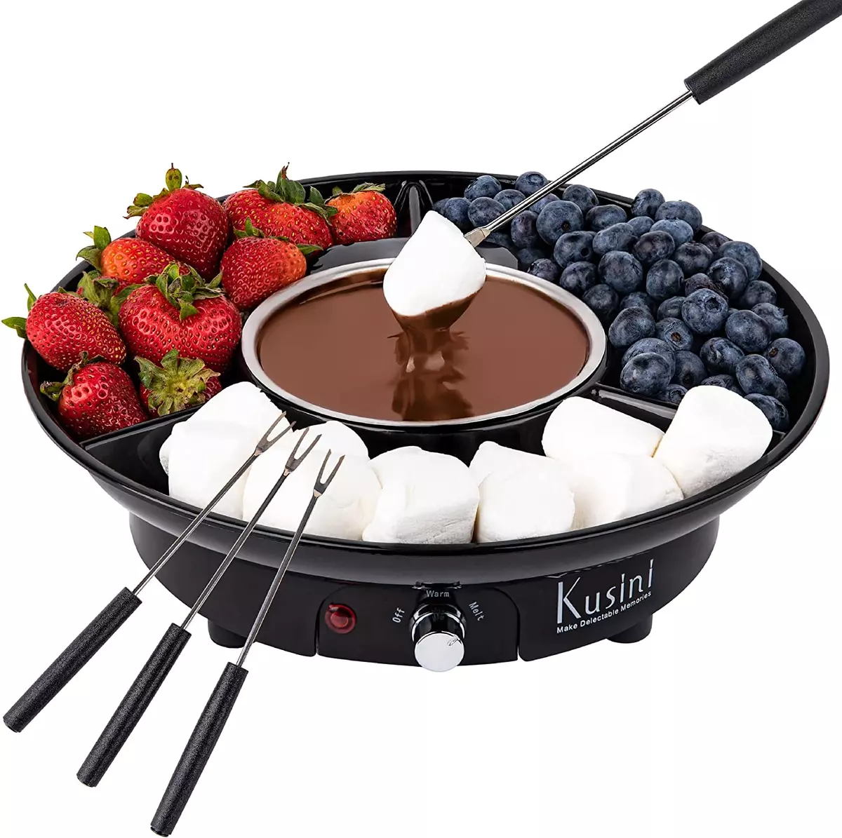 Fondue Pot Set,1500W Electric Fondue Set,Electric Ceramic Chocolate Fondue  Set with 6 Fondue Forks Temperature Control,Cheese Fondue Set Serve 6