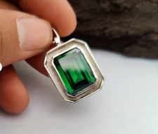 Natural Emerald Pendant May Birthstone Pendant Necklace 925 Sterling Silver