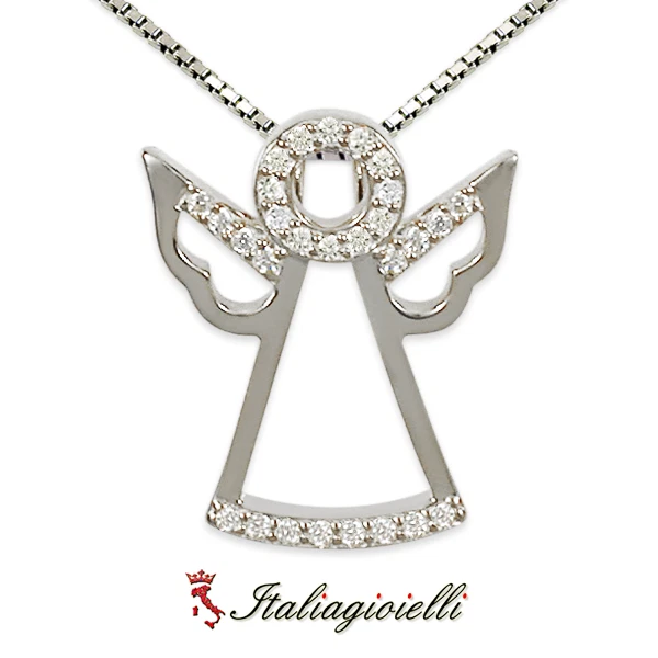 Collana Angelo Custode Brillante in Argento 925 Rodiato Oro Bianco - Immagine 3 di 4