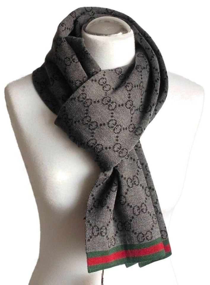 GUCCI sciarpa da uomo 23x180 Nuovo 100% Lana nero 325806 3G206 1062 - Imagen 2 de 4