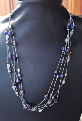 Vintage Silver tone Multi strand/Glass Color Necklace  20''
