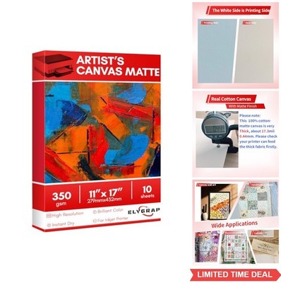 Printable Cotton Fabric Sheets 11x17 Inch 350gsm 10 Pack Inkjet Printer Matte