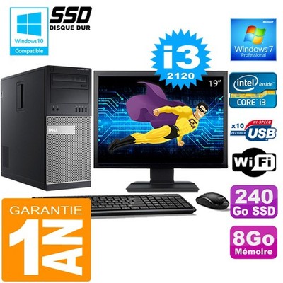 PC tour DELL 7010 Core I3-2120 RAM 8Go Scheibe 240 GB SSD Wifi W7 Bildschirm 19