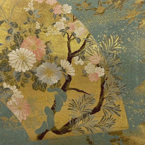 JAPANESE KIMONO BELT FUKURO OBI LIGHT GREEN ROKUTSU-GARA PURE SILK DD7666 - Picture 2 of 7