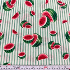 Vintage Wamsutta Ticking Stripes  Watermelons Cotton Fabric by the HALF YARD