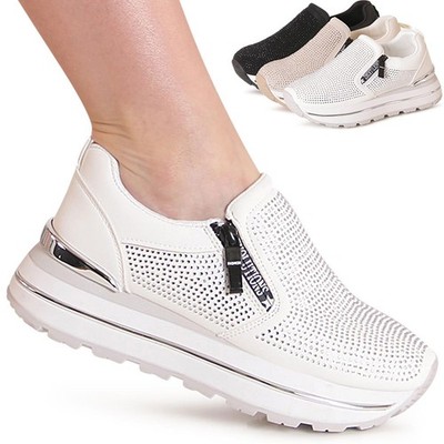 Damen Plateau Sneaker Glitzer Keil Slipper Keilabsatz Turnschuhe Slip On
