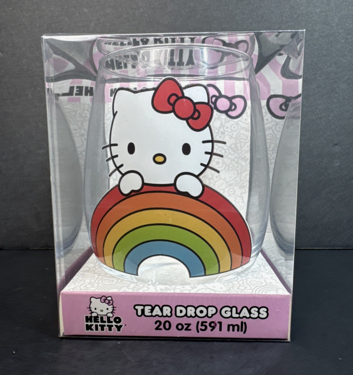 Sanrio Hello Kitty Rainbow Tear Drop Stemless Glass 20oz (591 ml) Factory Sealed