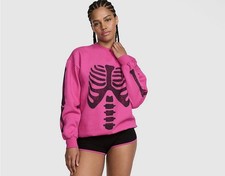 NWT Victoria Secret PINK Pink Fire Skeleton Campus Fleece Sweatshirt SZ MEDIUM