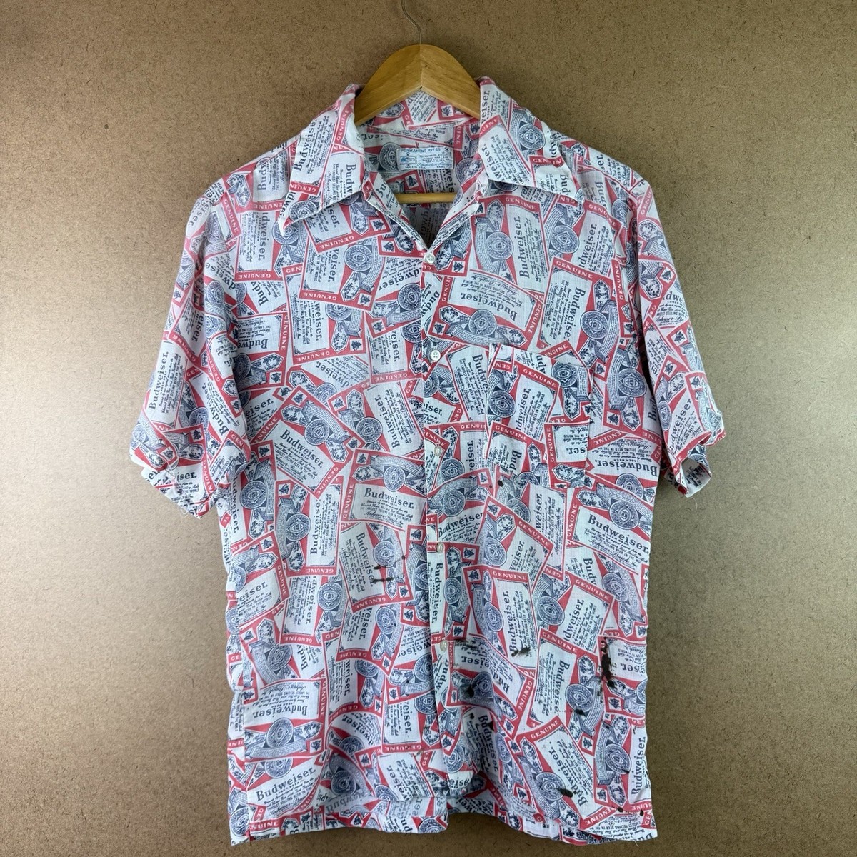 Vintage VTG 1970s Faded Distressed Budweiser Logo AOP Beer Shirt K-Mart  USA