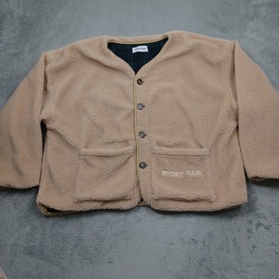 Ryoko Rain Jacket Womens Medium Brown Fleece Button Up Pockets Preppy