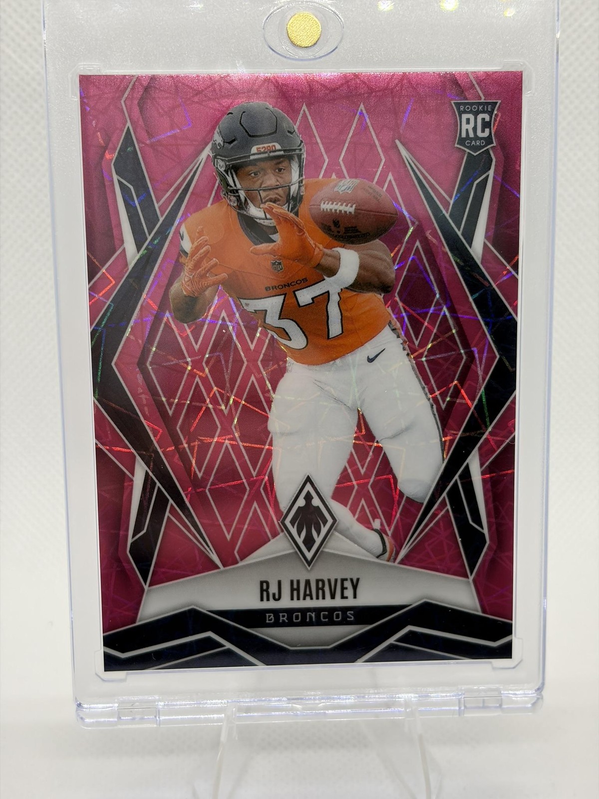 2025 Panini Phoenix RJ Harvey #176 Pink Lazer Prizm SN,RC #/149 Denver Broncos