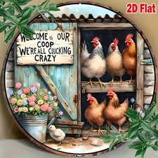 Welcome To Our Coop Chickens Wreath Tin Metal Signs Home D cor 8x12, round meta