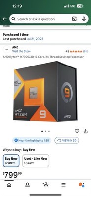 AMD Ryzen 9 7900X3D 12-Core 5.6GHz Bundle With 2080ti From Alien Ware Both Used