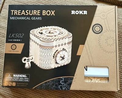 Robotime ROKR Treasure Box LK502 Mechanical Secret Locker 3D Wooden DIY Kit New - Image 1 of 4