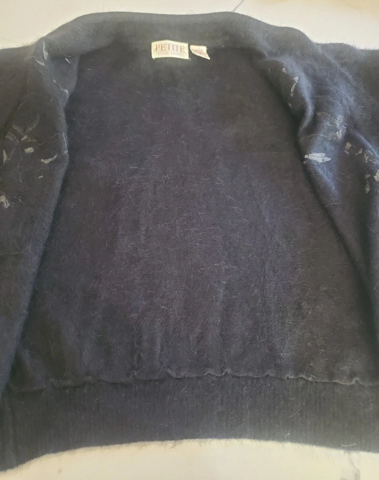 Vintage 80s Fashion Sweater Ml Fluffy Cardigan Floral Beaded Angora Lambswool - Image 4 of 4