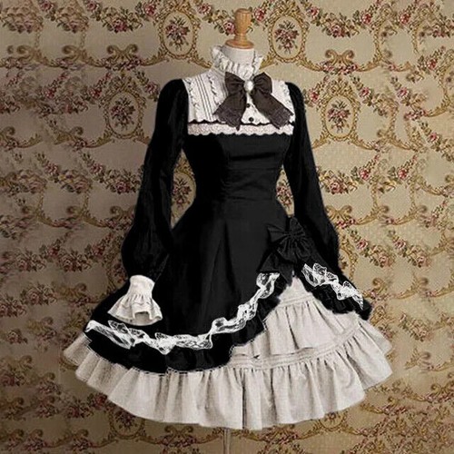 Girl Gothic Cosplay Dress Soft Stylish Contrast-Color Ruffled Sweet Lolita Dress - Picture 9 of 11