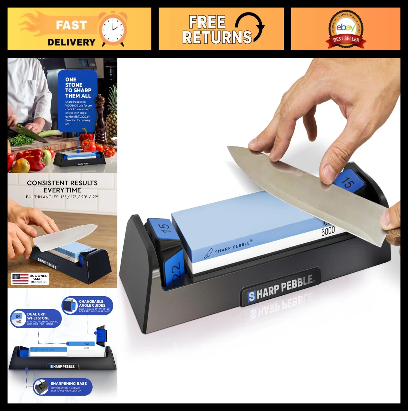 Complete Whetstone Knife Sharpening System - 1000/6000 Grit Wet Stone Kit with A