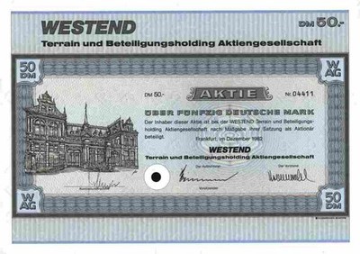 WESTEND Terrain 50 DM Frankfurt Rothschild DEKO Ausgabe 1982 Historische Aktien