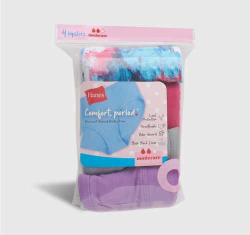 🥥 Hanes Girls Comfort Underwear Period Protection 4 Pack Size 14🆕AS SHOWN👇 - Picture 3 of 6