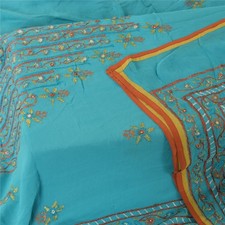 Sanskriti Vintage Light Blue Dupatta Long Stole Pure Georgette Hand Made Scarves