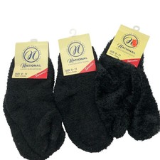 NWT Fuzzy Slipper Socks 3 Pair Black Fleece Winter Womens 9-11 Indoor Crew