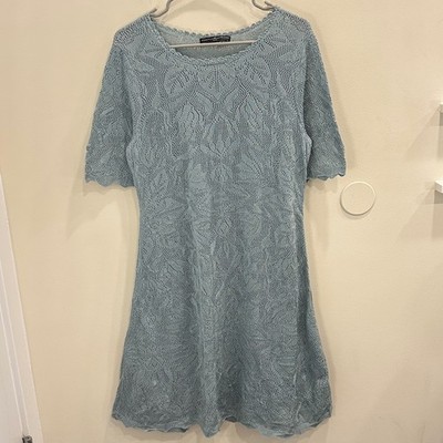 Peruvian Connection Ginevra Pima Cotton Lace Dress Blue XL Boho Resortwear Artsy