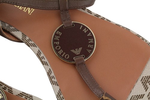 EMPORIO ARMANI X3Q065 Women Sandals EU37 Brown Leather Flats Logo Print RRP€212 - Picture 12 of 12