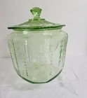 VTG Anchor Hocking Princess Uranium Glow Depression Glass Cookie Jar W/Lid