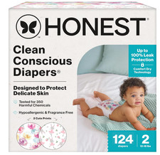Honest Company 124 Pack Clean Conscious Unisex Size 2 Disposable Baby Diapers