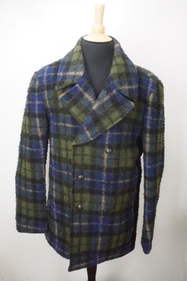John Varvatos Blue Green Tweedy Fuzzy Double Breasted Wool Jacket 44 Brand New 