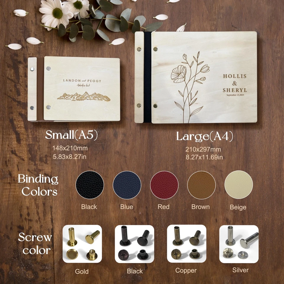 Signature Personalized Wooden Wedding Guest Book Engagement Gift Photo Album - image 4 of 4