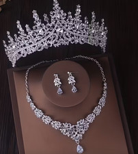 bridal headpiece tiara with jewelry set 3pc