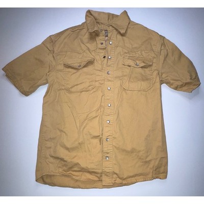 CE Schmidt Workwear Mens Medium Brown Canvas Short Sleeve Pearl Snap Shirt