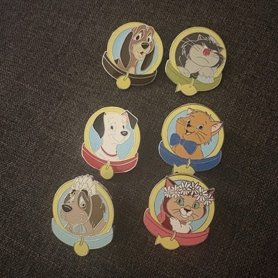 Disney Lady and the Tramp Character Pin Set Lot of 5 Enamel Pins Love Theme