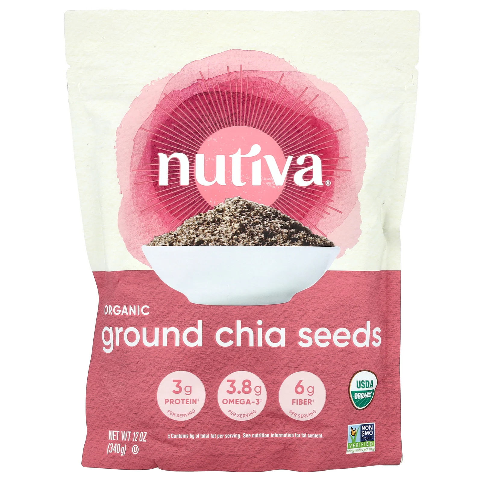 Nutiva Organic Ground Chia Seed 12 oz 340 g B Corp, Gluten-Free, Kosher