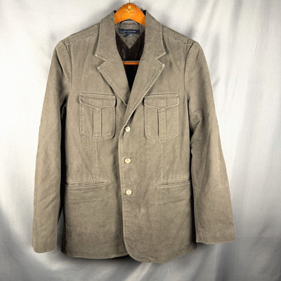 Tommy Hilfiger Barn Jacket Half Zip 3 Button Mens M Suede Faux Fur Liner Safari