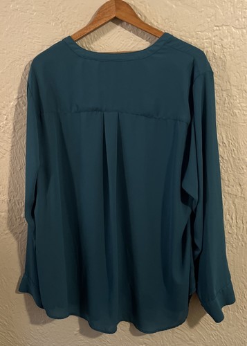 Torrid Harper Georgette Blouse Womens 3 (3X) Green Long Sleeve Semi Sheer - Picture 6 of 13