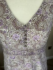VGC Anokhi For East Fully Lined All Cotton Dress Size UK 14 Lilac, White