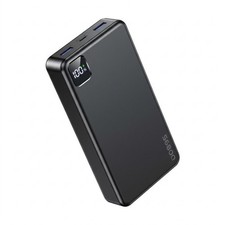 Black Power Bank Digital Display Dual USB Ports Portable Matte Plastic