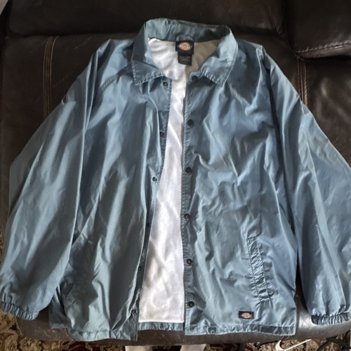 Dickies Men's Blue Coach Jacket Snap Front Lined Pockets Size L