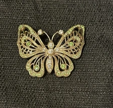 Beautiful Vintage CIRO Gold Tone Filigree Lt Green Rhinestones Butterfly Brooch