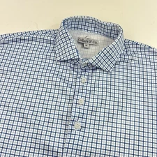 Collars & Co The Dress Polo Shirt Blue Plaid Check Short Sleeve Size Medium