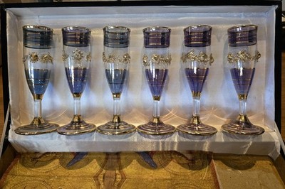 SELTENE Tre Fuochi Venezianische Murano Glas Sektflöten 24k Gold Set