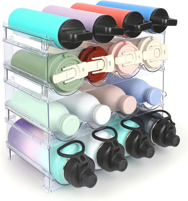 Stackable Water Bottle Organizer, 4-Tier Clear Large Compartment Holder with Sta