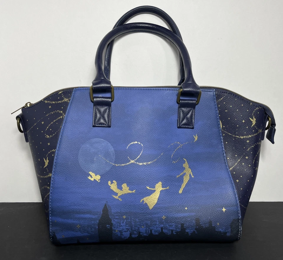 Loungefly Disney Tinker Bell & Peter Pan Satchel Bag Purse Night Sky Blue - Image 3 of 4