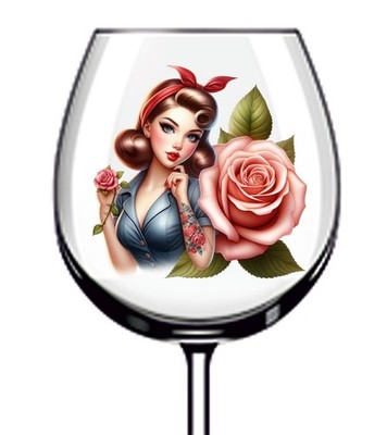 12x Pin Up Girl Rose Vinyl Aufkleber Abziehbild Becher Weinglas Flasche Laptop Auto