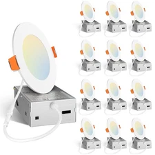 12 Pack 4 Inch 5CCT Ultra-Thin LED Recessed Dimmable Can/Ceiling Light with J...