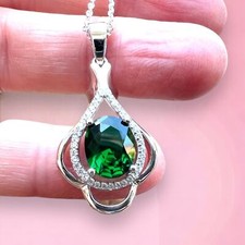 Lab Made Emerald Pendant Sterling Silver 925 , May Birthstone