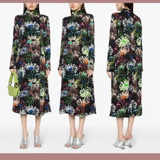 NEW $500 Stine Goya [ Medium ] Mille Satin Midi Dress in Glitter Bloom 6293